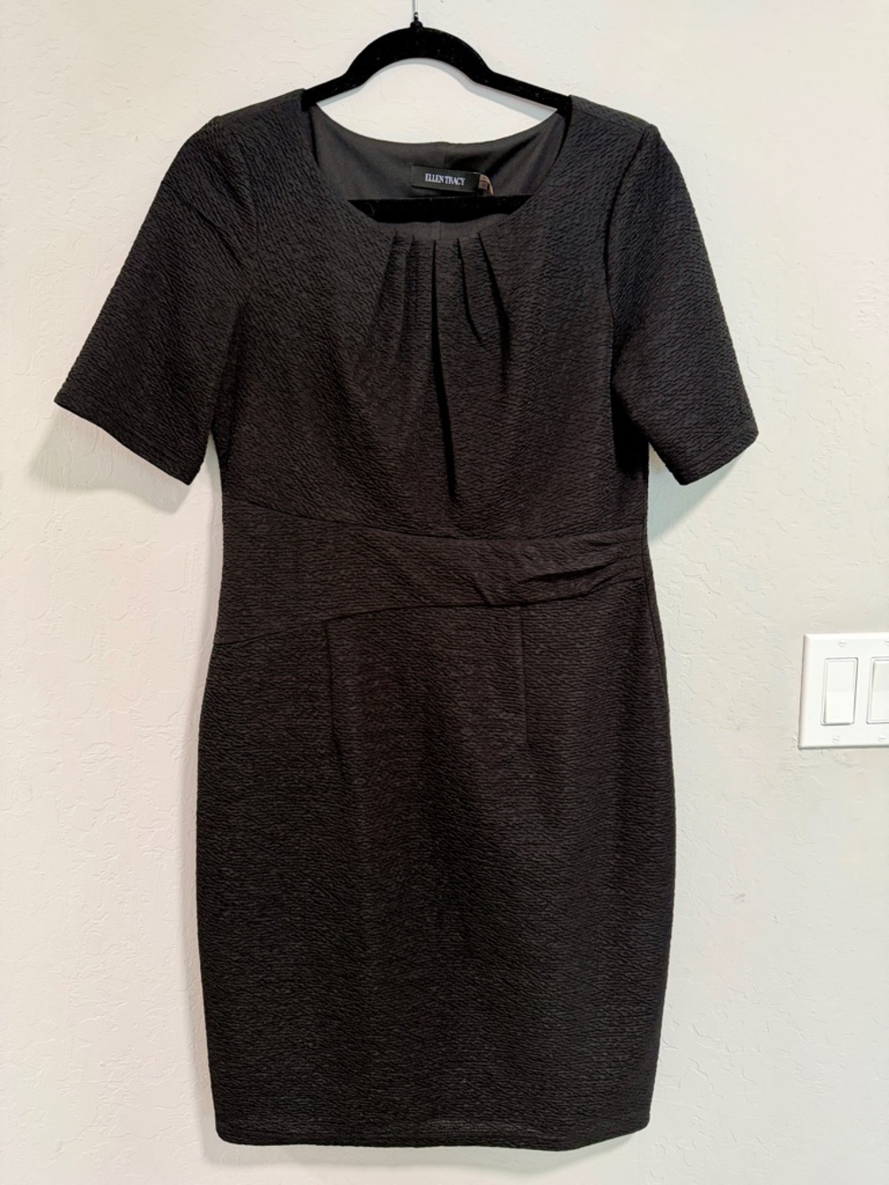 Ellen Tracy Black Textured Midi Sheath Dress